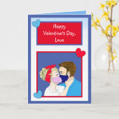 Retro Couple Kussen met Valentijnsdag van maskers Kaart (Gele Bloem)