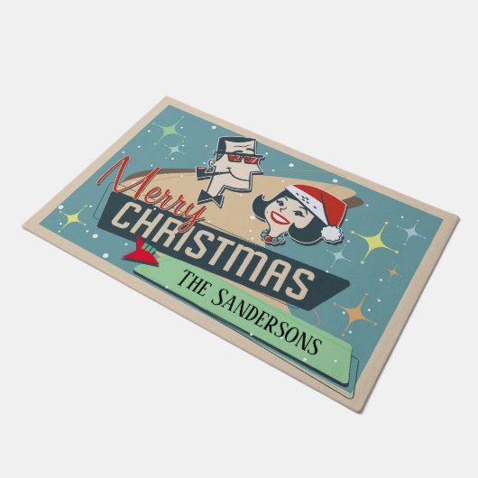 Retro Couple Merry Kerstfeestdag Deurmat (Schuin)