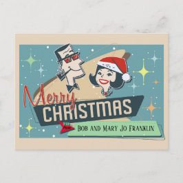 Retro Couple Merry Kerstmis Briefkaart