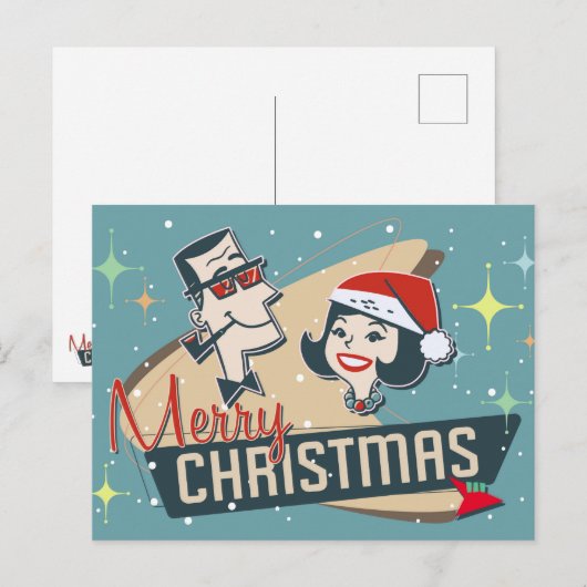 Retro Couple Merry Kerstmis  feestdag Briefkaart (Voorkant / Achterkant)