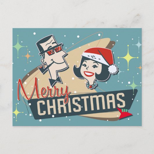 Retro Couple Merry Kerstmis feestdag Briefkaart (Voorkant)