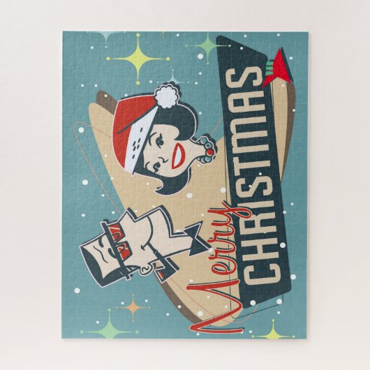 Retro Couple Merry Kerstmis  feestdag Legpuzzel (Verticaal)