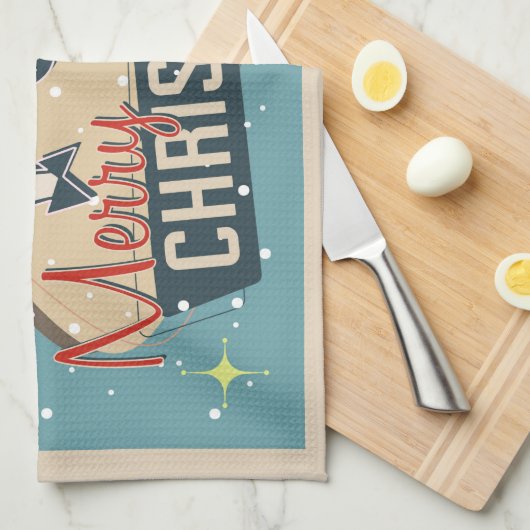 Retro Couple Merry Kerstmis feestdag Theedoek (Quarter Fold)