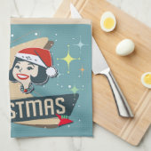 Retro Couple Merry Kerstmis Holiday Kitch Theedoek (Quarter Fold)