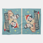 Retro Couple Merry Kerstmis Holiday Kitch Theedoek (Horizontaal)