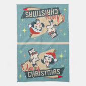 Retro Couple Merry Kerstmis Holiday Kitch Theedoek (Verticaal)