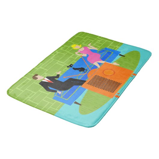 Retro Couple met Cat Bath Mat (Gekanteld)