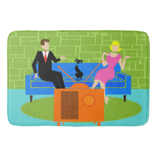 Retro Couple met Cat Bath Mat