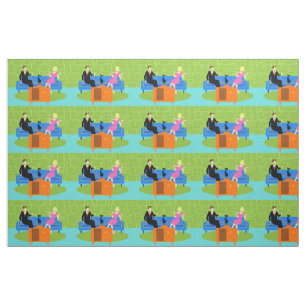 Retro Couple met Cat Fabric Stof
