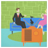 Retro Couple met Cat Fabric Stof (Swatch)