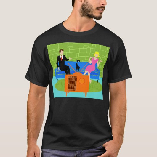 Retro Couple met Cat T-Shirt (Voorkant)