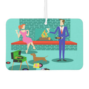 Retro Couple met Dog Air Freshener Luchtverfrisser