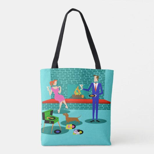 Retro Couple met Dog All-Over Print Canvas tas (Achterkant)