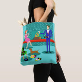 Retro Couple met Dog All-Over Print Canvas tas (Dichtbij)