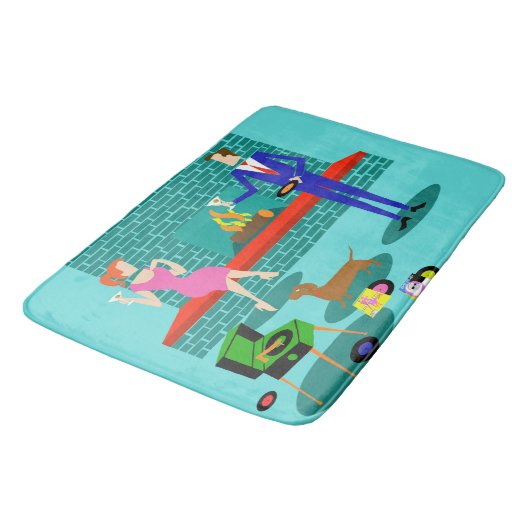 Retro Couple met Dog Bath Mat (Gekanteld)