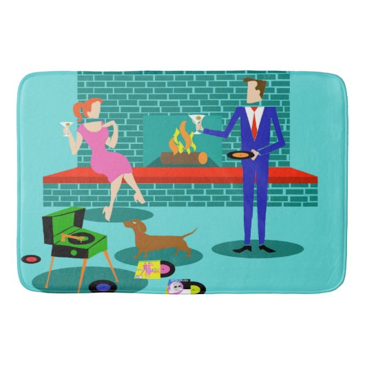 Retro Couple met Dog Bath Mat (Voorkant)