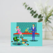 Retro Couple met Dog Briefkaart (Staand voorkant)