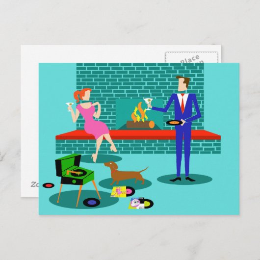 Retro Couple met Dog Briefkaart (Voorkant / Achterkant)