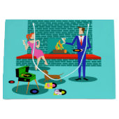 Retro Couple met Dog Gift Bag Groot Cadeauzakje (Voorkant)