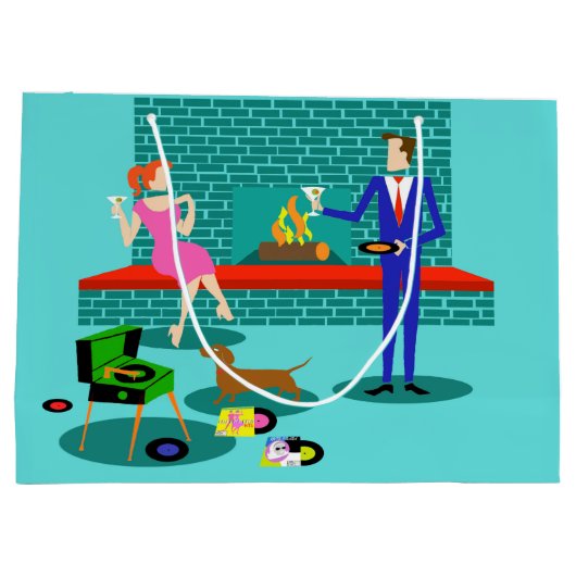 Retro Couple met Dog Gift Bag Groot Cadeauzakje (Achterkant)