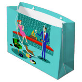 Retro Couple met Dog Gift Bag Groot Cadeauzakje (Achterkant Gekanteld)