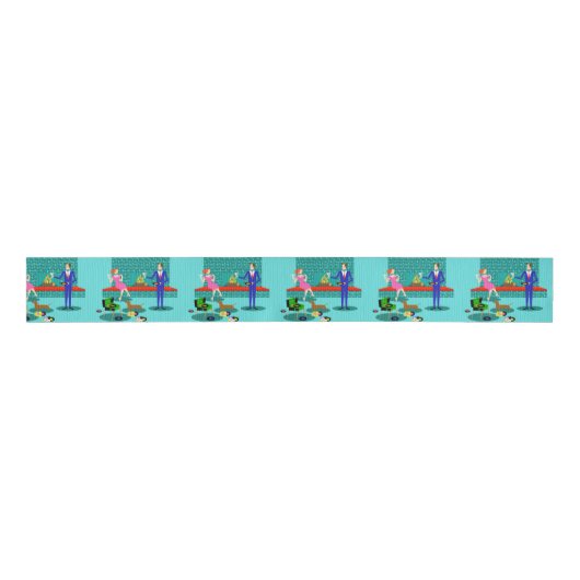 Retro Couple met Dog Grosgrain Ribbon Grosgrain Lint (Voorkant)