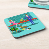 Retro Couple met Dog Hard Plastic Onderzetters (Linkerzijde)