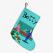 Retro Couple met Dog Kerststop Kleine Kerstsok (Voorkant (Hangend))