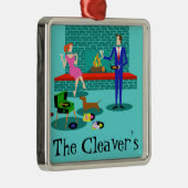 Retro Couple met Dog-kerstversiering Metalen Ornament (Rechts)