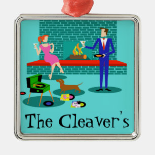 Retro Couple met Dog-kerstversiering Metalen Ornament