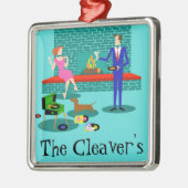 Retro Couple met Dog-kerstversiering Metalen Ornament (Links)