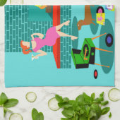 Retro Couple met Dog Kitchen Towel Theedoek (Gevouwen)