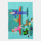 Retro Couple met Dog Kitchen Towel Theedoek (Verticaal)