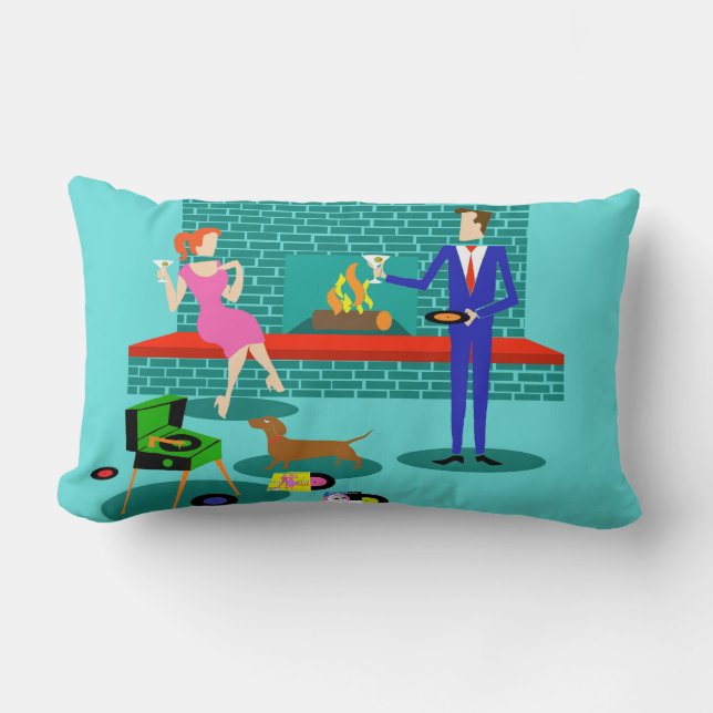 Retro Couple met Dog Lumbar Pillow Kussen (Voorkant)