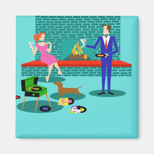 Retro Couple met Dog Magnet (Voorkant)