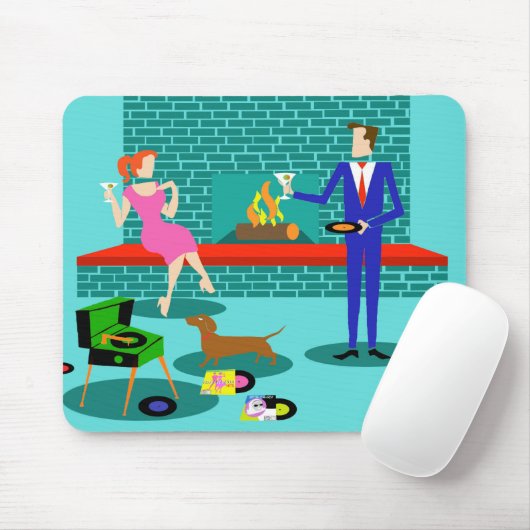 Retro Couple met Dog Mousepad Muismat (Met muis)