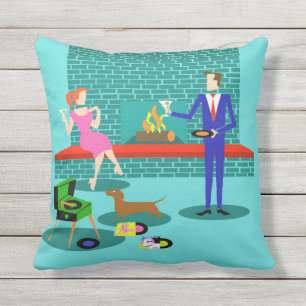 Retro Couple met Dog Outdoor Pillow Buitenkussen