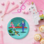 Retro Couple met Dog Paper-Borden Papieren Bordje (Feest)