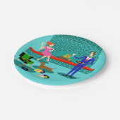 Retro Couple met Dog Paper-Borden Papieren Bordje (Gekanteld)