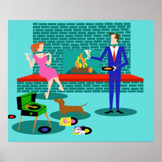 Retro Couple met Dog Poster (Voorkant)