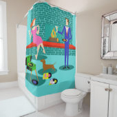 Retro Couple met Dog Shower Curtain Douchegordijn (In situ)