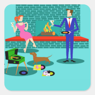 Retro Couple met Dog Stickers