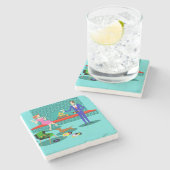 Retro Couple met Dog Stone Onderzetter (Zijkant)