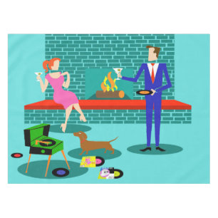 Retro Couple met Dog Tablecloth Tafelkleed