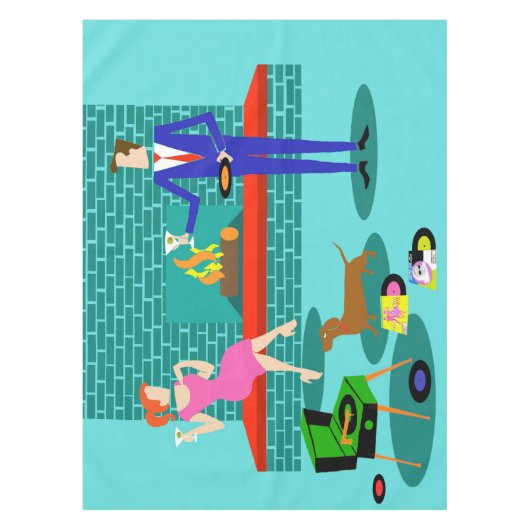 Retro Couple met Dog Tablecloth Tafelkleed (Voorkant)