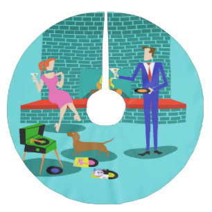 Retro Couple met hond met kerstboomrok Kerstboom Rok