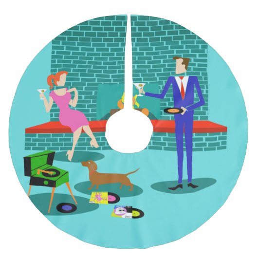 Retro Couple met hond met kerstboomrok Kerstboom Rok (Voorkant)