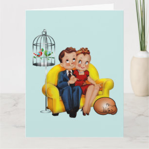 RETRO COUPLE MET KAARTEN VAN kattenHAPPY-JUBILEUM