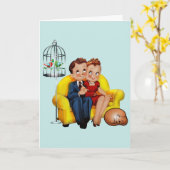 RETRO COUPLE MET KAARTEN VAN kattenHAPPY-JUBILEUM (Gele Bloem)