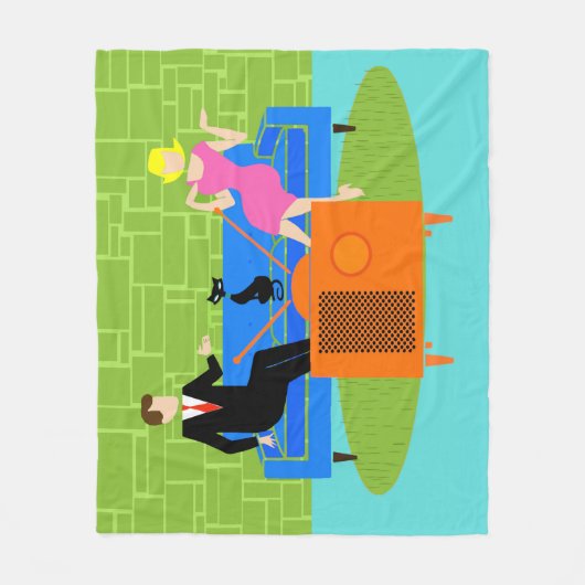 Retro Couple met kat Fleece Blanket (Voorkant)